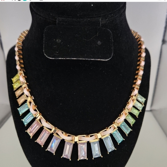 Inc Gold Tone Rainbow Baguette Stone Ribbon Woven Necklace - Picture 2 of 5